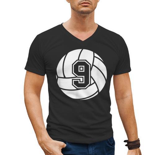Volleyball Player 9 Volleyball Mom Dad Jersey Number 9 Men's V-Neck T-Shirt - Father's Day Fun