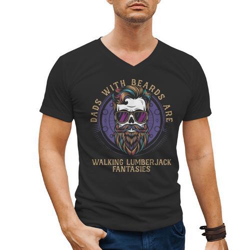 Walking Lumberjack Fantasies Dads With Beards Fantasy Art Men's V-Neck T-Shirt - Father's Day Fun