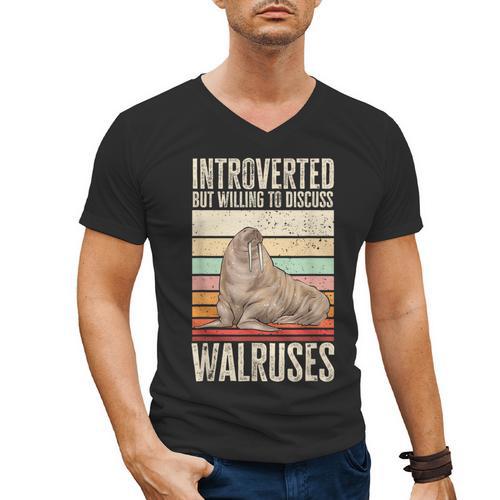 Walrus Lover Introvert Walrus Men's V-Neck T-Shirt - Raresse