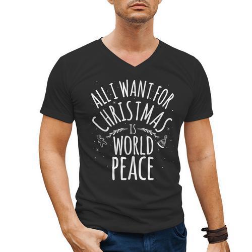 ALL I WANT FOR CHRISTMAS IS WORLD PEACE Shirt Mom Dad Men's V-Neck T-Shirt - Father's Day Fun