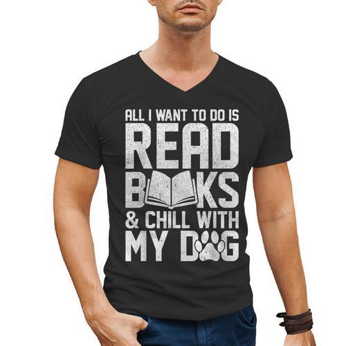 All I Want To Do Is Read Books Reading Dog Lovers Men's V-Neck T-Shirt - Bookorys CA
