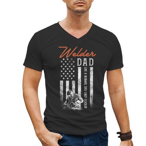 Welder Dad Like A Normal Dad Only Cooler USA Flag Welding Men's V-Neck T-Shirt - Father's Day Fun