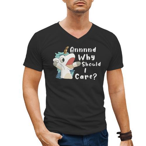 And Why Should I Care Sarcastic Unicorn Dad Mom Men's V-Neck T-Shirt - Father's Day Fun