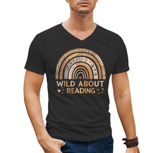 Wild About Reading Books Reader Lover Bookworm Librarian Men's V-Neck T-Shirt - Bookorys