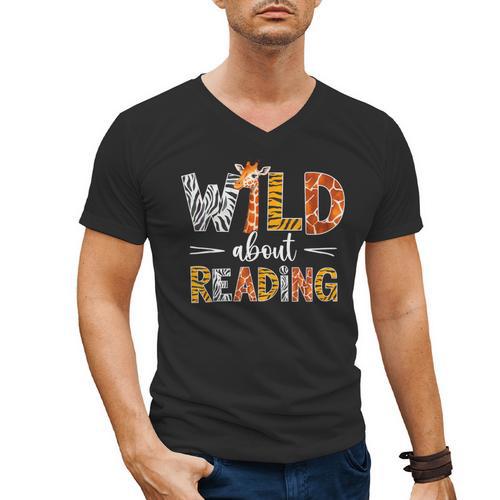 Wild About Reading Books Reader Teachers Kids Librarian Men's V-Neck T-Shirt - Bookorys