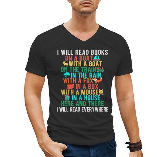 I Will Read Book On Boat Words For Kids Men's V-Neck T-Shirt - Bookorys DE