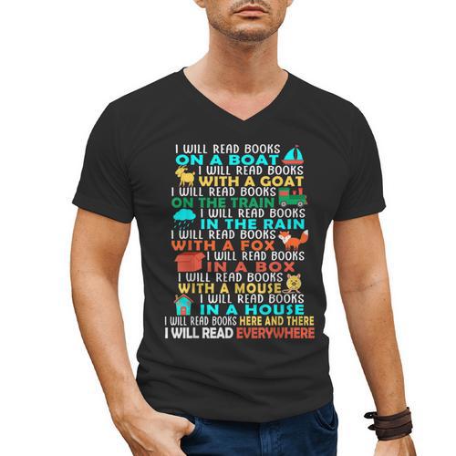 I Will Read Books On A Boat Kids Reading Read Books Men's V-Neck T-Shirt - Bookorys