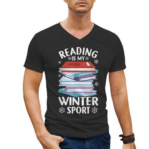 Winter Reading Book Bookworm Winter Men's V-Neck T-Shirt - Bookorys CA