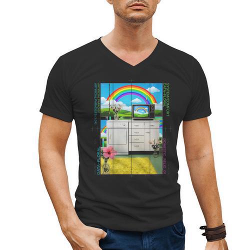 Women's Frutiger Aero Aesthetic Rainbow Glitch Art Men's V-Neck T-Shirt - Figerry