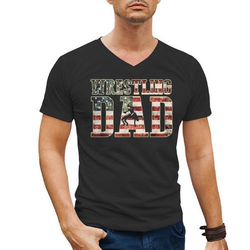 Wrestling Dad American Flag Matching For Dads Of Wrestlers Men's V-Neck T-Shirt - Father's Day Fun