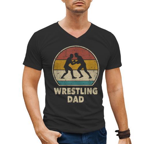Wrestling Dad Vintage Wrestling Retro Wrestling Lover Men's V-Neck T-Shirt - Father's Day Fun