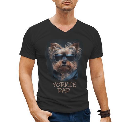 Yorkie Dad Cute Cool Dog In Sunglasses C Men's V-Neck T-Shirt - Father's Day Fun