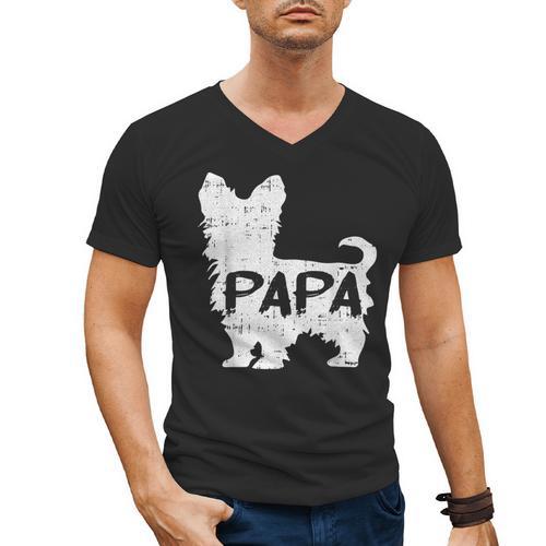 Yorkshire Terrier Papa Dog Puppy Doggie Pet Lover Yorkie Dad Men's V-Neck T-Shirt - Father's Day Fun