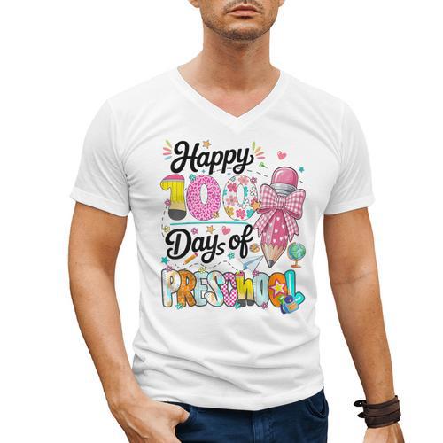 100th Day Of School Teacher Books 100 Days Of Preschool Girl Men's V-Neck T-Shirt - Bookorys