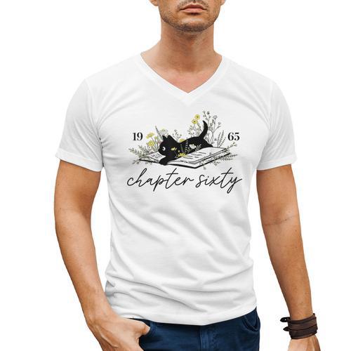 1965 Chapter Sixty Book Cat Lover 60th Birthday For Men Women Men's V-Neck T-Shirt - Bookorys AU