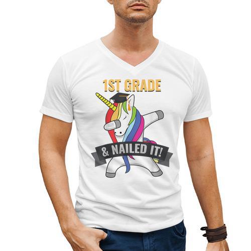 1ST GRADE NAILED IT UNICORN DABBING GRADUATION T-SHIRT Men's V-Neck T-Shirt - Best Gift Smart