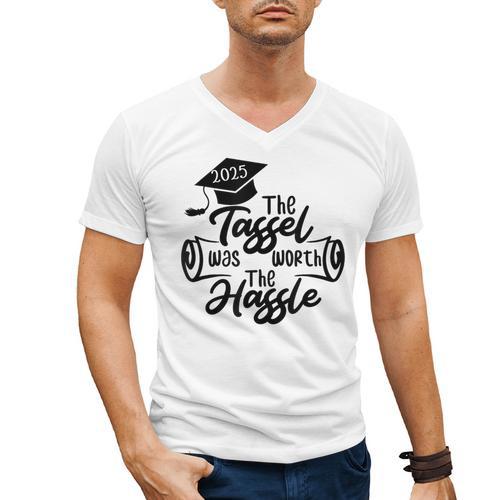 2025 Graduation The Tassel Was Worth The Hassle University Men's V-Neck T-Shirt - Best Gift Smart