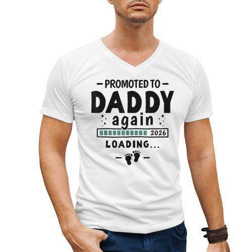 2nd Baby Announcement For Dad Promoted To Daddy Again 2026 Men's V-Neck T-Shirt - Father's Day Fun