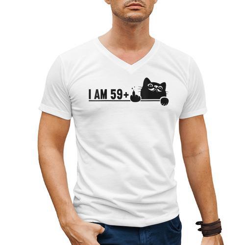 I Am 59 Plus 1 Middle Finger For A 60th Birthday Cat Mom Dad Men's V-Neck T-Shirt - Father's Day Fun