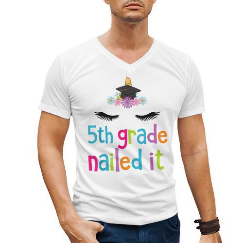 5th Grade Nailed It T Shirt Unicorn Graduation Class Of 2018 Men's V-Neck T-Shirt - Best Gift Smart