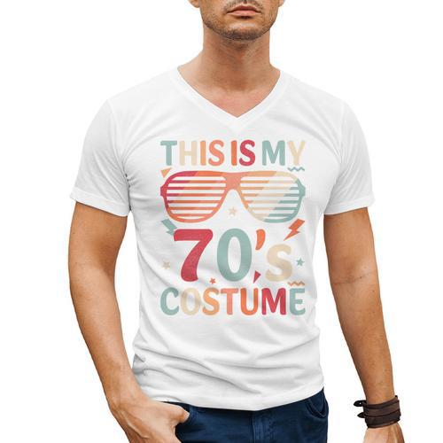 This Is My 70s Costume Vintage Style Nostalgia 1970s Retro Premium Tri-Blend Men's V-Neck T-Shirt - Figerry