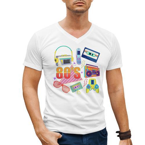 80's Vintage Cassette Tape Nostalgia Mixtape Era 1980s Retro Premium Tri-Blend Men's V-Neck T-Shirt - Figerry