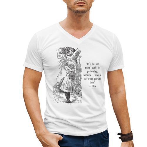 Alice Adventures Wonderland Vintage Book Quote Lewis Carrol Men's V-Neck T-Shirt - Bookorys CA