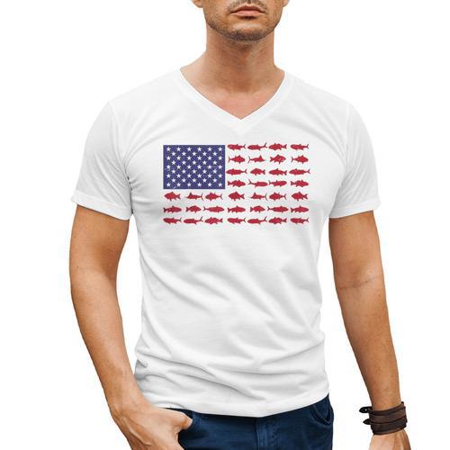 American Flag Fishing-Shirt Men Kids Bass Fish Dad Patriotic Men's V-Neck T-Shirt - Father's Day Fun