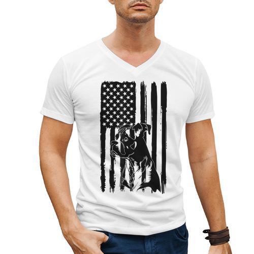 American Flag USA Patriot Boxer Dog Dad Men's V-Neck T-Shirt - Father's Day Fun
