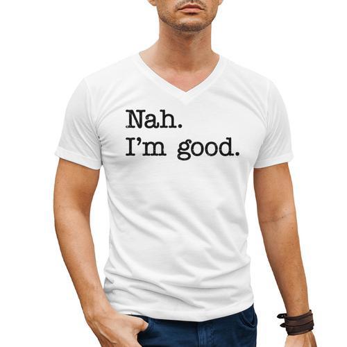 Antisocial Nah I'm Good Introvert Sarcastic Saying Men's V-Neck T-Shirt - Raresse