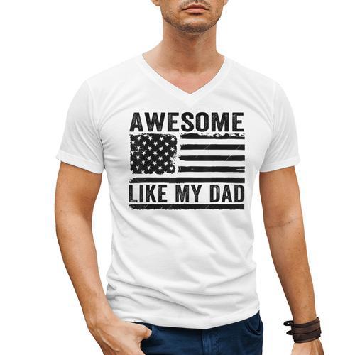 Awesome Like My Dad Fathers Day Usa Flag Dad Husband Family Men's V-Neck T-Shirt - Father's Day Fun