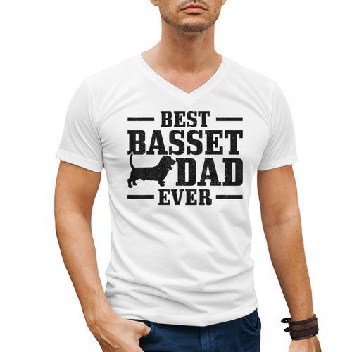 Basset Dad Dog Papa Basset Hound Men Men's V-Neck T-Shirt - Father's Day Fun