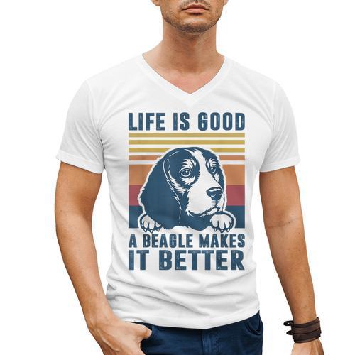Beagle For Men Women Beagle Dog Mom Dad Beagle Men's V-Neck T-Shirt - Father's Day Fun