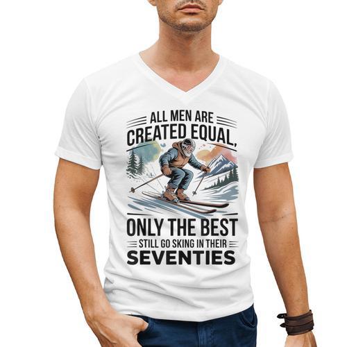 Only The Best Still Go Skiing In Their Seventies Men Dad Men's V-Neck T-Shirt - Father's Day Fun