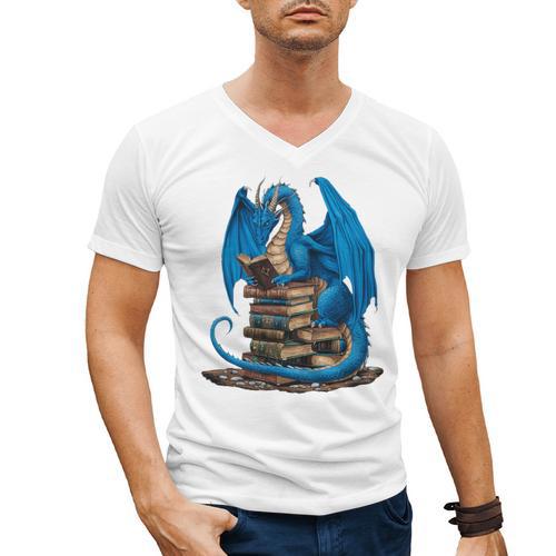 Book Lover Bookworm Reading Books Dragon Premium Tri-Blend Men's V-Neck T-Shirt - Bookorys AU