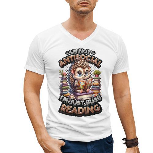 Book Lover Hedgehog Reading Books Introvert Bookworm Men's V-Neck T-Shirt - Raresse