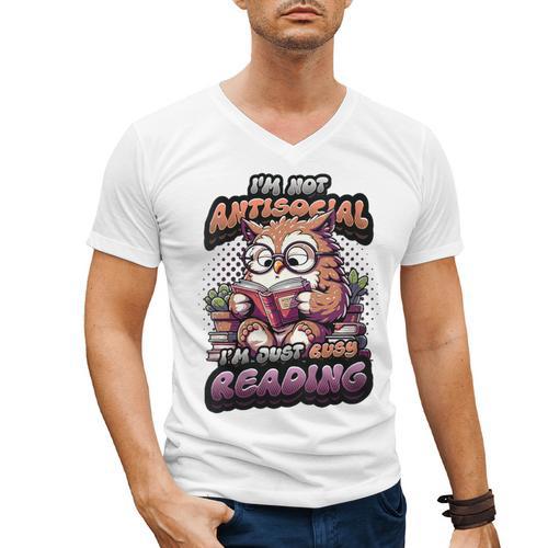 Book Lover Owl Reading Books Introvert Bookworm Men's V-Neck T-Shirt - Raresse