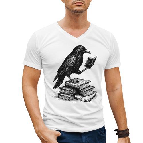 Book Raven Vintage Dark Academia Literature Reading Men's V-Neck T-Shirt - Bookorys DE