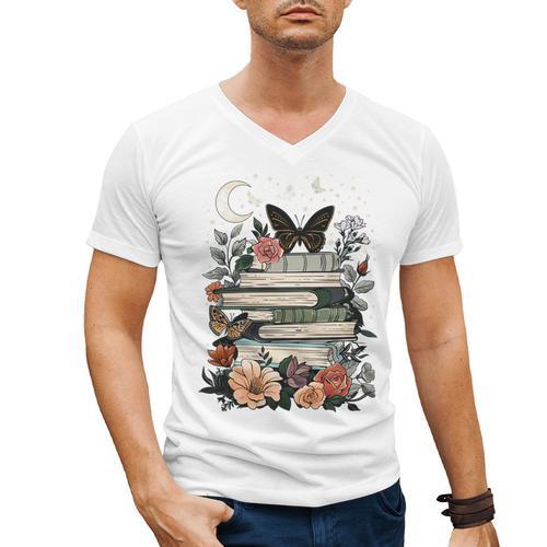 Bookish Cottagecore Aesthetic Celestial Reader Book Lover Men's V-Neck T-Shirt - Bookorys