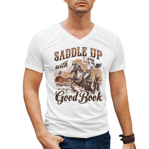 Bookish Retro Western Cowgirl Texas Book Lover Novel Reader Men's V-Neck T-Shirt - Bookorys CA