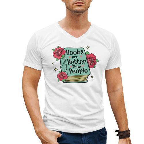 Books Are Better Than People Bookworm Librarian Reader Men's V-Neck T-Shirt - Bookorys