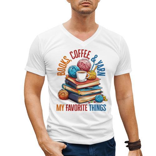 Books Coffee & Yarn Lover My Favorite Things Men's V-Neck T-Shirt - Bookorys AU
