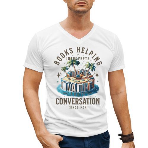 Books Helping Introvert Avoid Conversation Men's V-Neck T-Shirt - Raresse