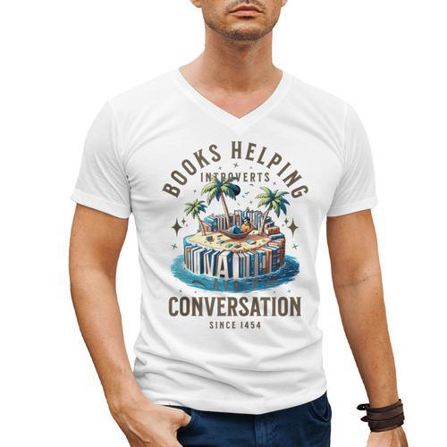 Books Helping Introvert Avoid Conversation Men's V-Neck T-Shirt - Raresse