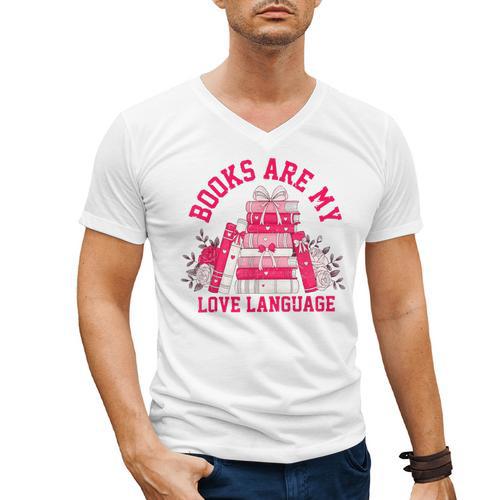 Books Are My Love Language Valentine Book Lover Men's V-Neck T-Shirt - Bookorys