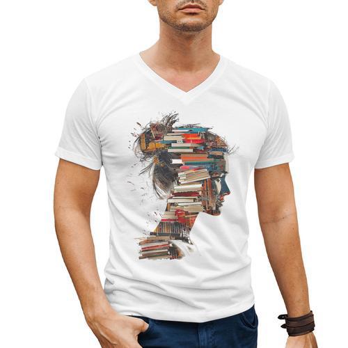 Books Lover Women Art Colorful Drawing Graphic Books Men's V-Neck T-Shirt - Bookorys