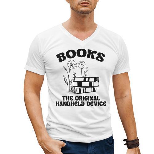 Books The Original Handheld Device Book Lover Men's V-Neck T-Shirt - Bookorys AU