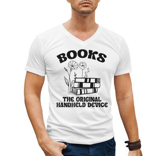 Books The Original Handheld Device Book Lover Premium Men's V-Neck T-Shirt - Bookorys AU