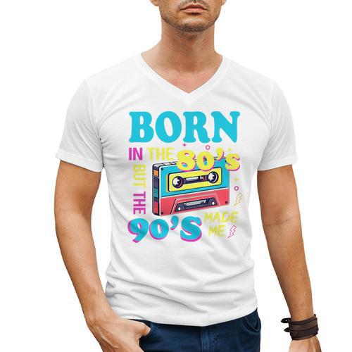Born In The 80's But 90's Made Me Nostalgia Cassette Tape Premium Tri-Blend Men's V-Neck T-Shirt - Figerry