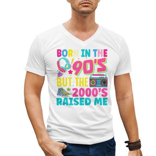 Born In The 90's But The 2000's Raised Me Y2K Nostalgia Men's V-Neck T-Shirt - Figerry